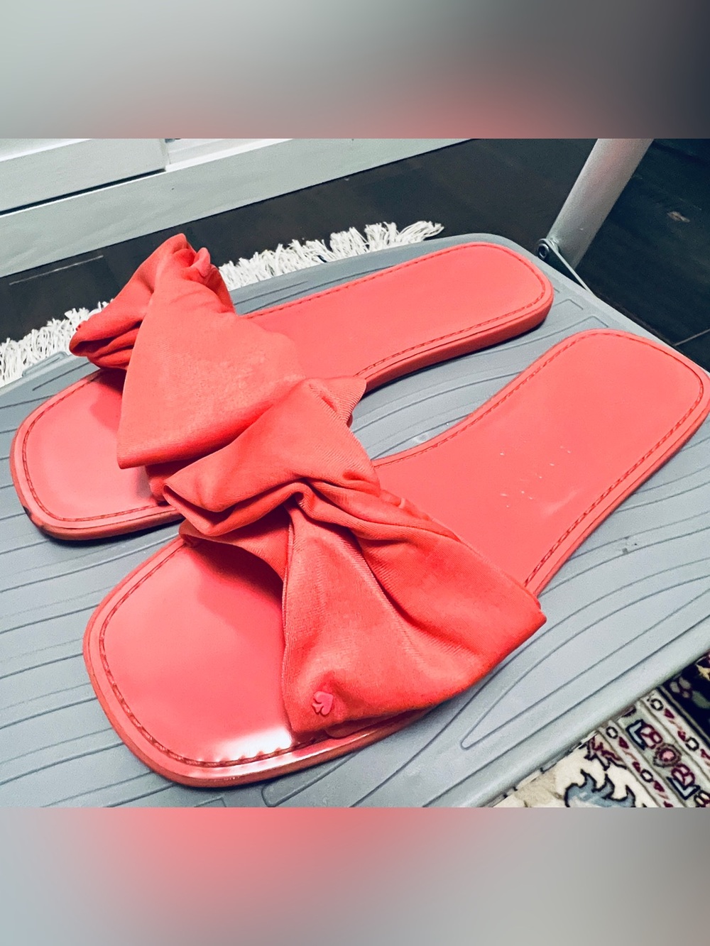 Kate Spade Bikini Bow Slide Sandals Coral Neoprene Pool/Beach Slides 7.5